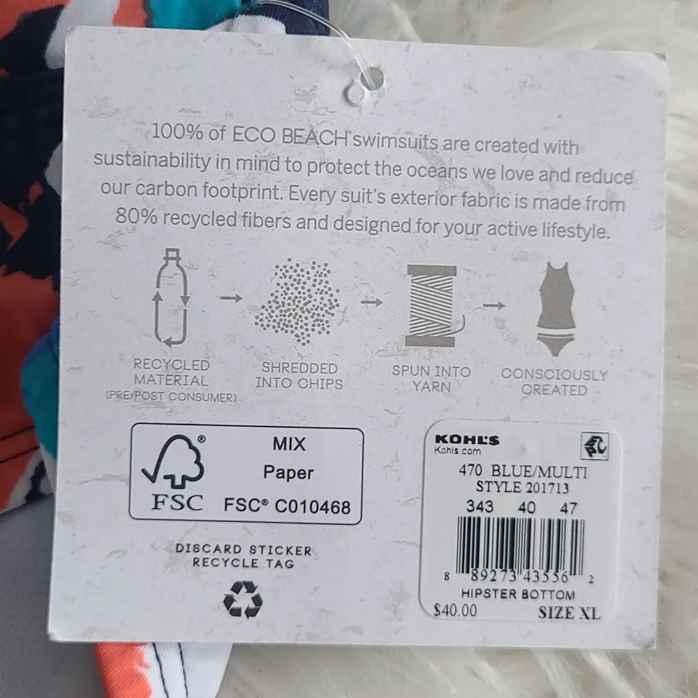 Eco Beach Swim Hipster.  NWT  Size XL.  Multicolor - Picture 6 of 6